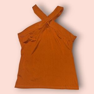 L - Terracotta High Neck Criss Cross Halter Top by Shein